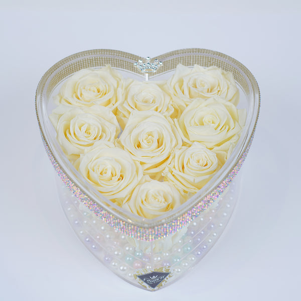 9 Rose Heart - Ivory Cream Roses Jadorit