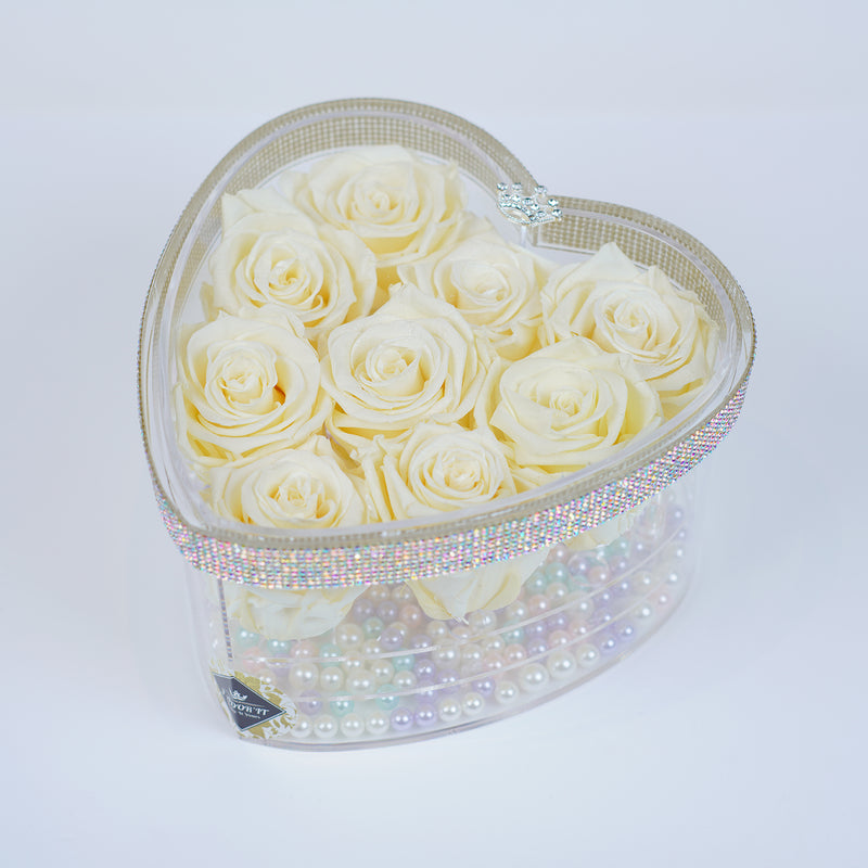 9 Rose Heart - Ivory Cream Roses Jadorit