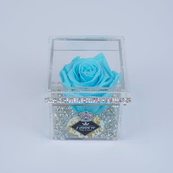 Single Rose Square - Turquoise Caribbean Blue Rose Jadorit