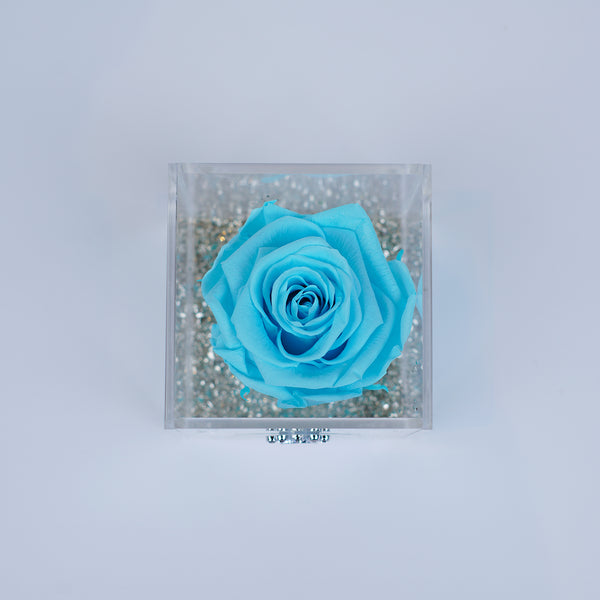 Single Rose Square - Turquoise Caribbean Blue Rose Jadorit