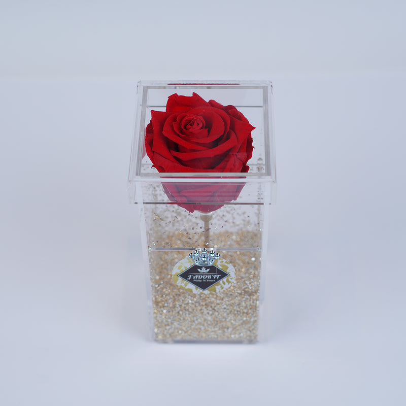 Single Rose Square Stem - Red Deluxe Sparkle Rose Jadorit