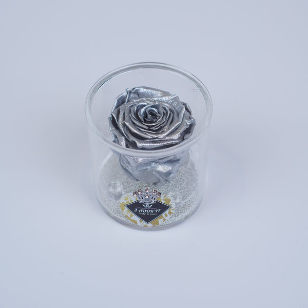 Single Rose Round - Metallic Silver Rose Jadorit