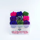 9 Rose Square with Drawer - Forest Green, Fuchsia, Midnight Purple, Midnight Sparkle, & Royal Blue Rose Set Jadorit