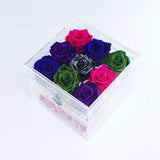 9 Rose Square with Drawer - Forest Green, Fuchsia, Midnight Purple, Midnight Sparkle, & Royal Blue Rose Set Jadorit