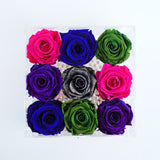 9 Rose Square with Drawer - Forest Green, Fuchsia, Midnight Purple, Midnight Sparkle, & Royal Blue Rose Set Jadorit