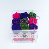 9 Rose Square with Drawer - Forest Green, Fuchsia, Midnight Purple, Midnight Sparkle, & Royal Blue Rose Set Jadorit