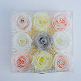 9 Rose Square with Drawer - Light Pink, Crème, Soft Yellow and White Dove with a touch of Sparkle Rose Palette Jadorit