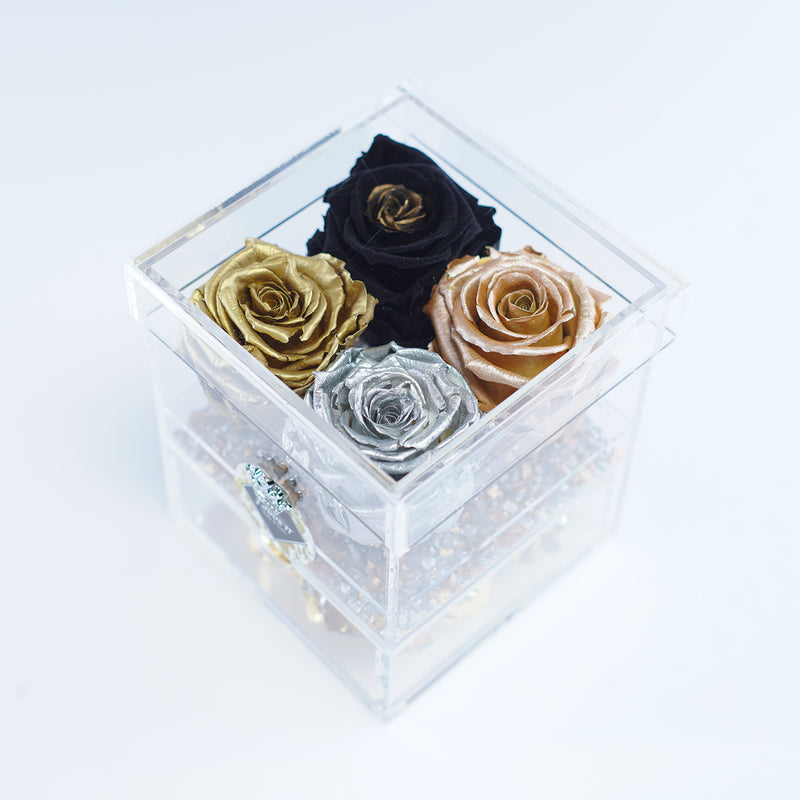 4 Rose Square with Drawer - Metallic Roses Jadorit