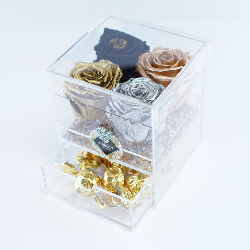 4 Rose Square with Drawer - Metallic Roses Jadorit