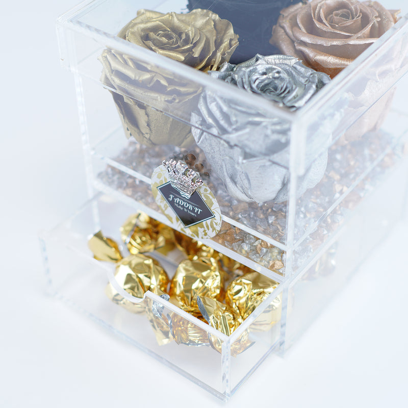 4 Rose Square with Drawer - Metallic Roses Jadorit