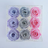 9 Rose Stem - Pink, Silver Sparkle and Purple Roses Jadorit