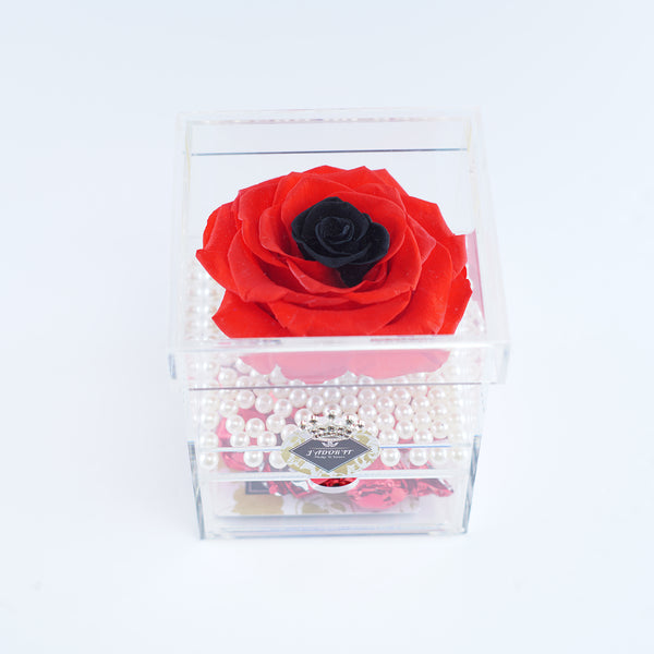 Single Deluxe Jumbo Red Rose with Black Center Jadorit