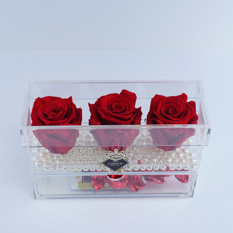 3 Rose Square with Drawer - Red Pearl Roses Jadorit