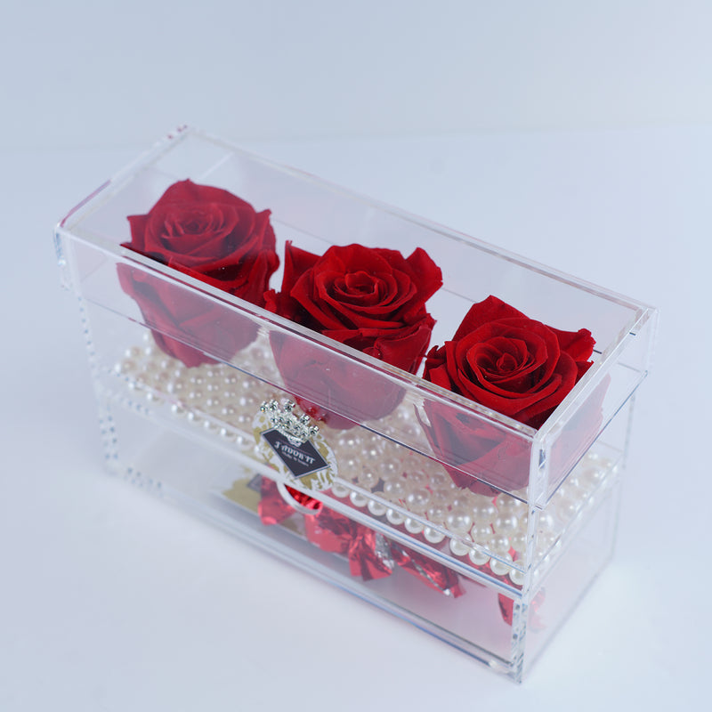 3 Rose Square with Drawer - Red Pearl Roses Jadorit