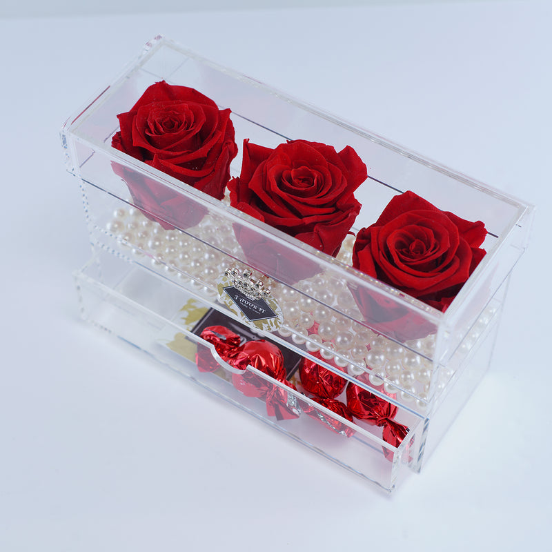 3 Rose Square with Drawer - Red Pearl Roses Jadorit