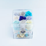 4 Rose Square with Drawer- Cool Color Palette set of 9 tea roses in 4 Rose Square  Jadorit