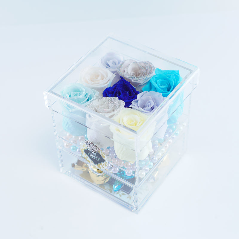 4 Rose Square with Drawer- Cool Color Palette set of 9 tea roses in 4 Rose Square Jadorit