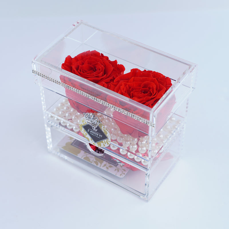 2 Rose Square with Drawer - Deluxe Red Garden Roses Jadorit