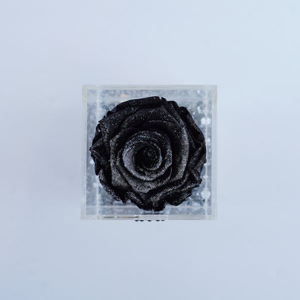 Single Rose Square with Drawer - Black Sparkle Rose Jadorit