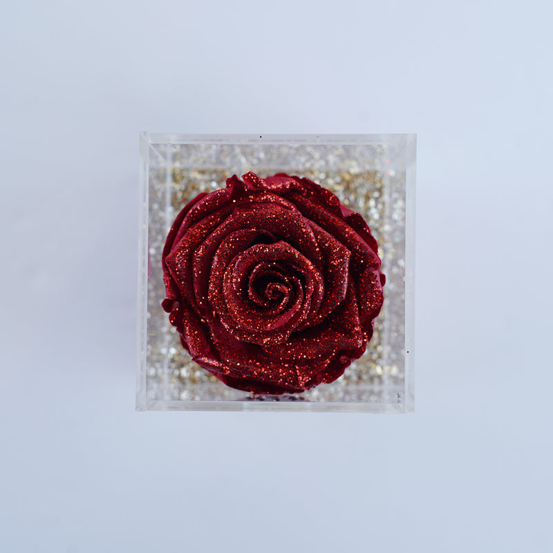 Single Rose Square with Drawer - Red Sparkle Rose Jadorit