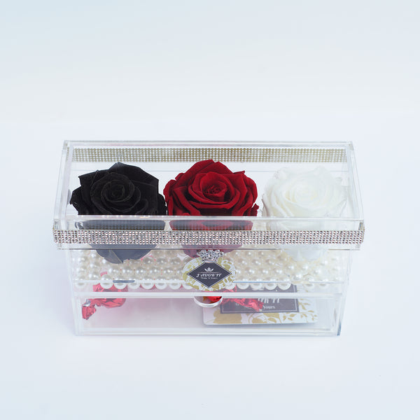 3 Rose Square with Drawer - Black, Red & White Rose Jadorit