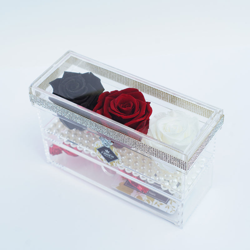 3 Rose Square with Drawer - Black, Red & White Rose Jadorit