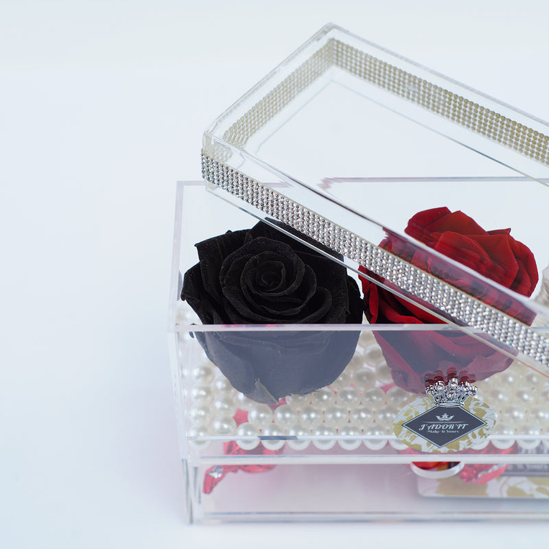 3 Rose Square with Drawer - Black, Red & White Rose Jadorit