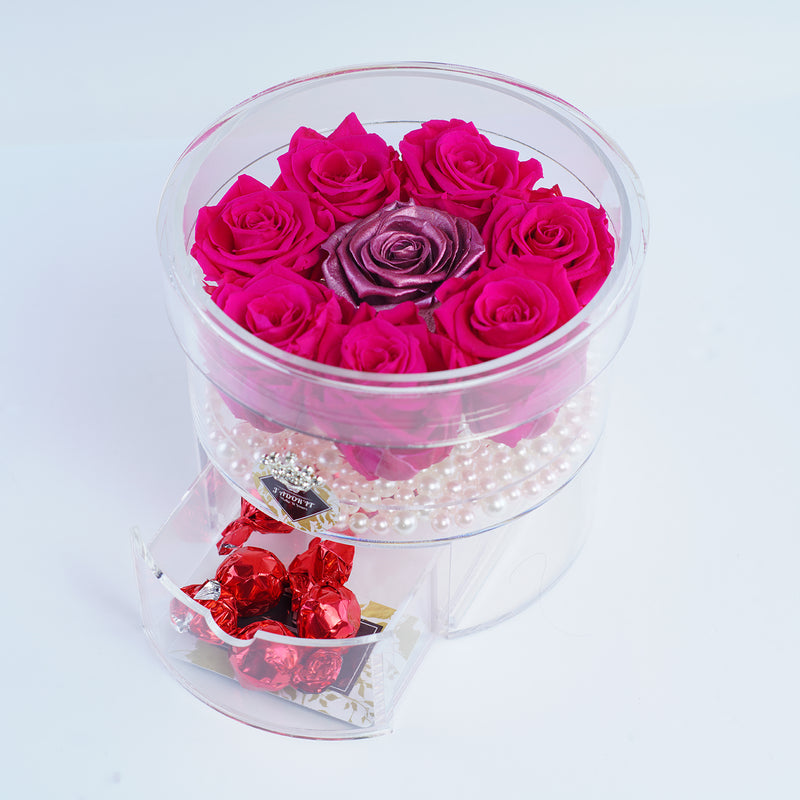 8 Rose Round with Drawer - Hot Pink Roses Jadorit