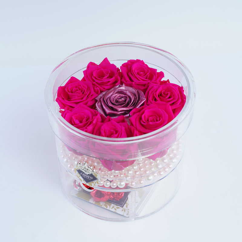 8 Rose Round with Drawer - Hot Pink Roses Jadorit