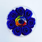 8 Rose Round with Drawer - Royal Blue Roses with Rainbow Rose Center Jadorit