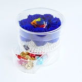 8 Rose Round with Drawer - Royal Blue Roses with Rainbow Rose Center Jadorit