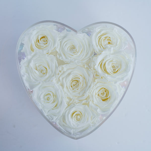 9 Rose Heart - Angelic White Roses Jadorit