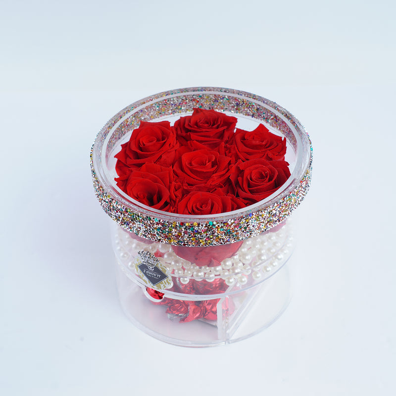 8 Rose Round with Drawer - Deluxe Red Roses Jadorit