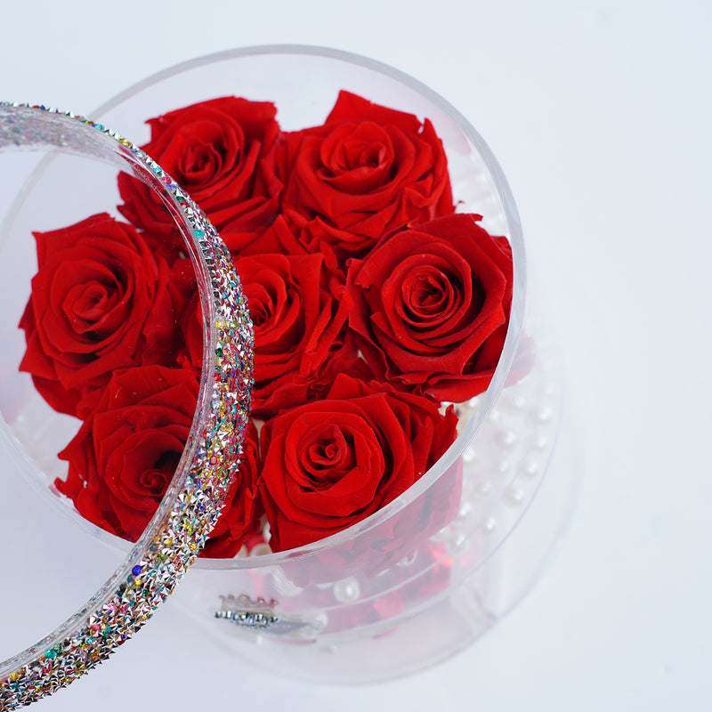 8 Rose Round with Drawer - Deluxe Red Roses Jadorit