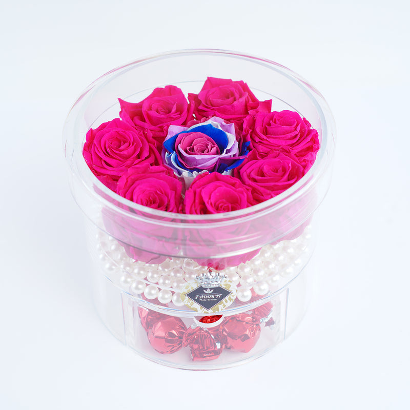 Rose Round with Drawer - Hot Pink Fuchsia Roses Jadorit