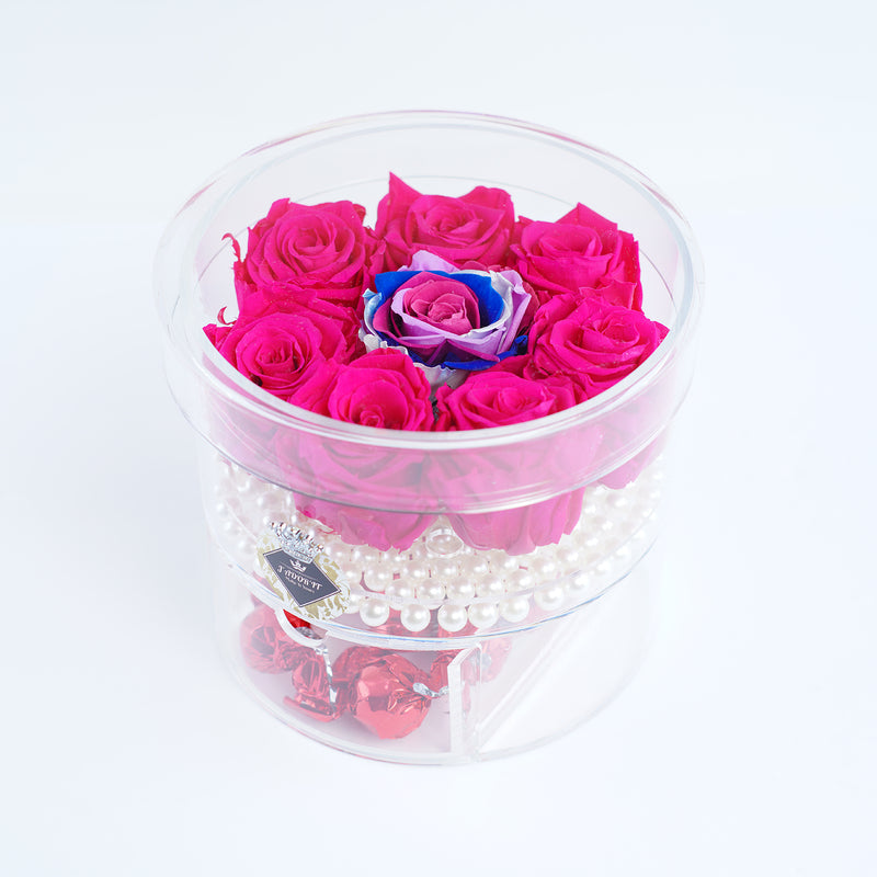 Rose Round with Drawer - Hot Pink Fuchsia Roses Jadorit