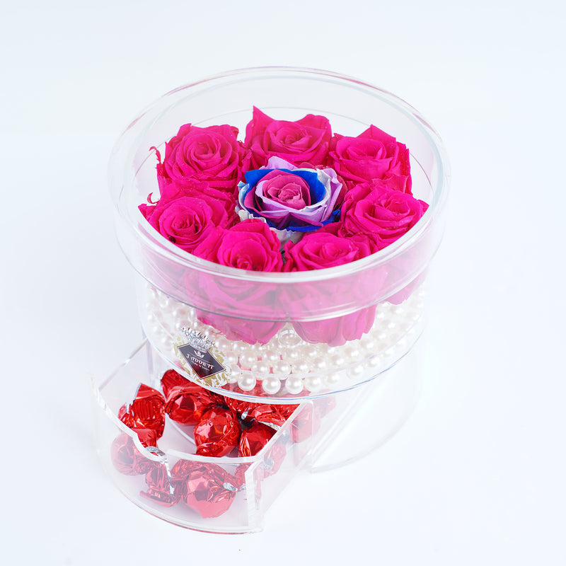 Rose Round with Drawer - Hot Pink Fuchsia Roses Jadorit