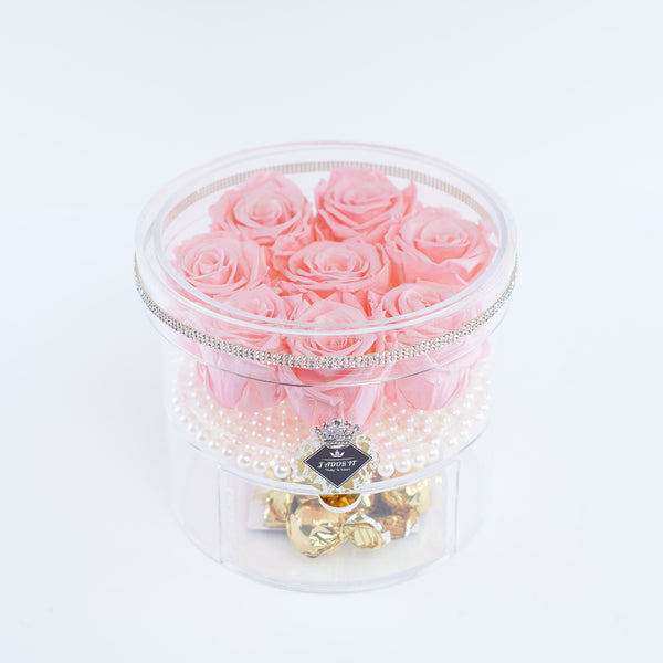 8 Rose Round with drawer- Soft Pink Roses Jadorit