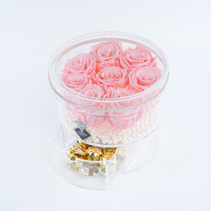 8 Rose Round with drawer- Soft Pink Roses Jadorit