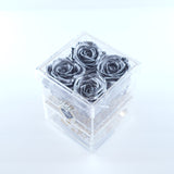 4 Rose Square with Drawer - Metallic Silver Roses Jadorit