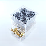 4 Rose Square with Drawer - Metallic Silver Roses Jadorit