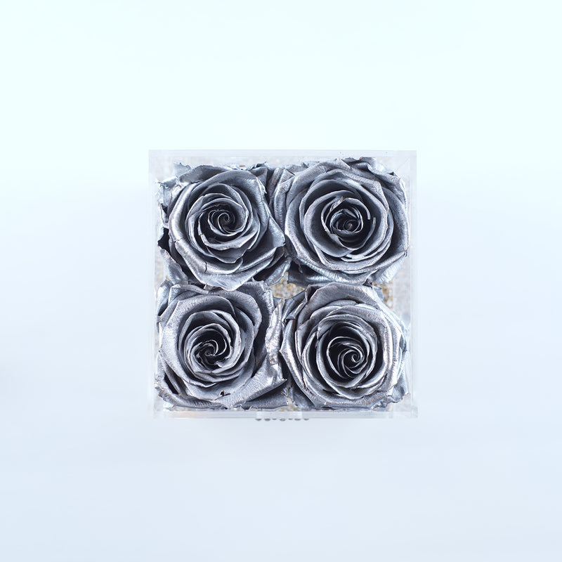 4 Rose Square with Drawer - Metallic Silver Roses Jadorit