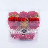 6 Rose Square with Drawer - Royal Red Roses with Gold Leaf Jadorit