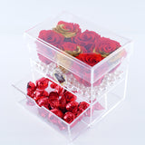 6 Rose Square with Drawer - Royal Red Roses with Gold Leaf Jadorit