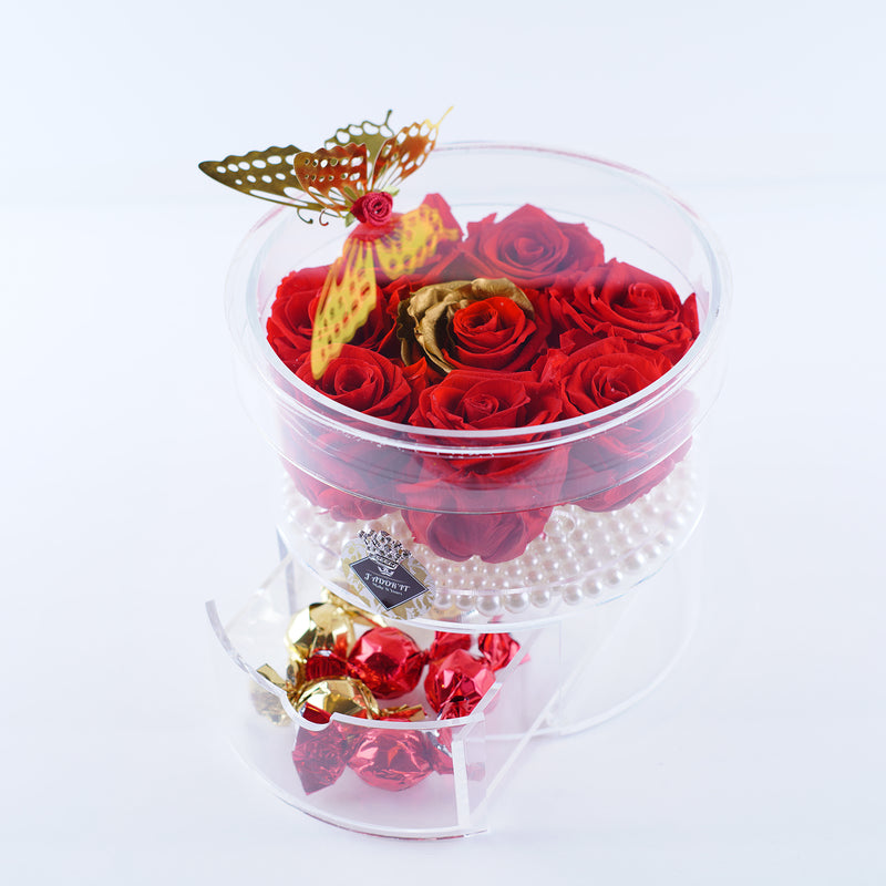 8 Rose Round with Drawer - Red Roses with Gold Leaf Jadorit