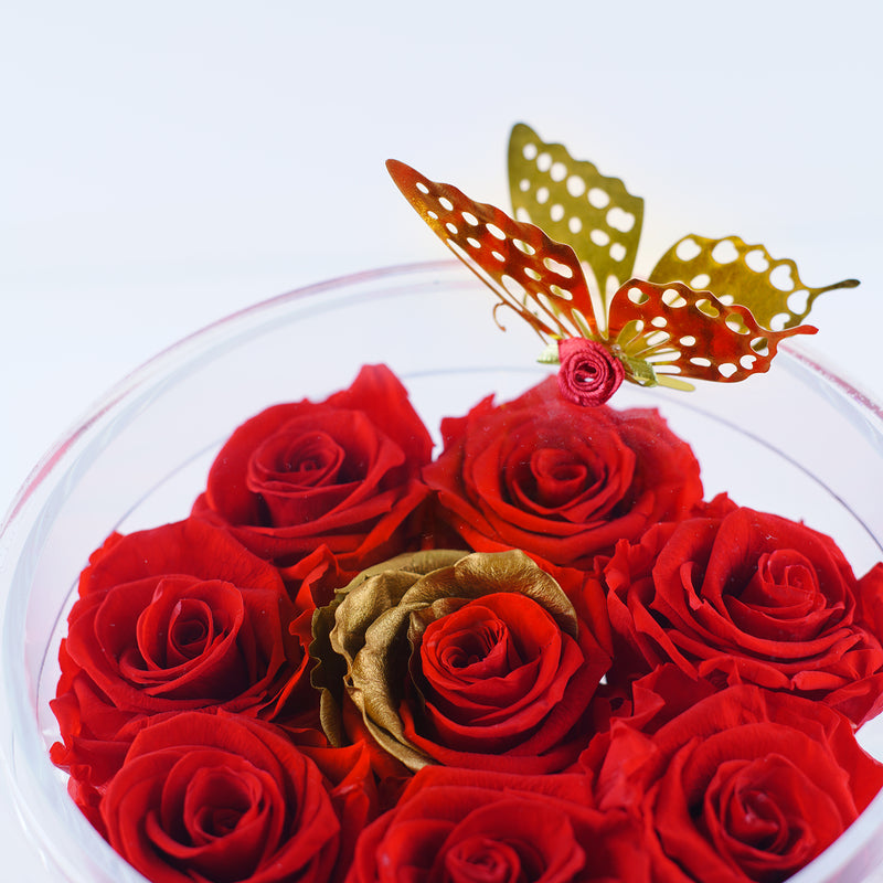 8 Rose Round with Drawer - Red Roses with Gold Leaf Jadorit