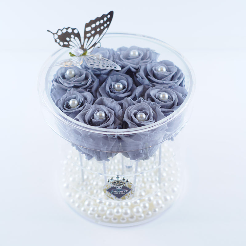 9 Rose Round Stem- Chic Shades of Grey Jadorit