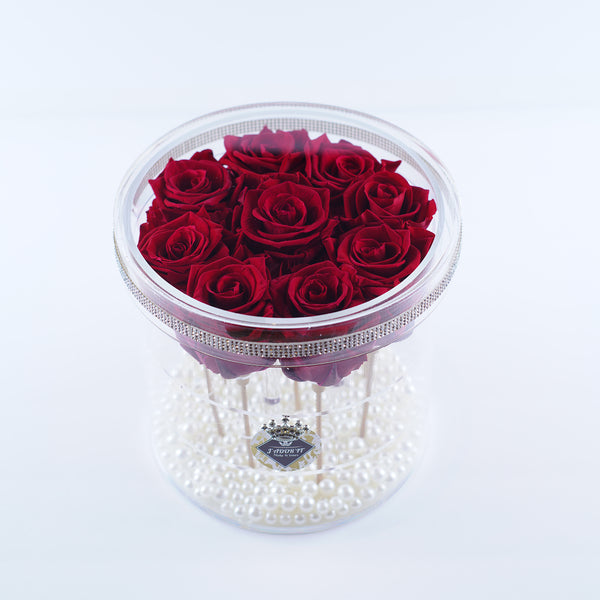 9 Rose Round Stem- Deep Red Roses Jadorit