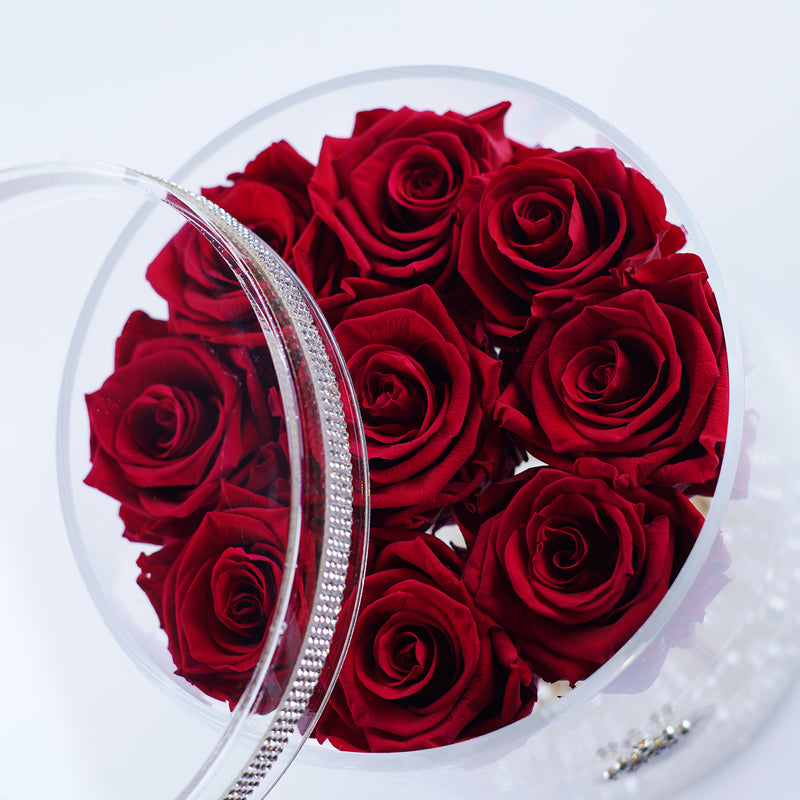 9 Rose Round Stem- Deep Red Roses Jadorit