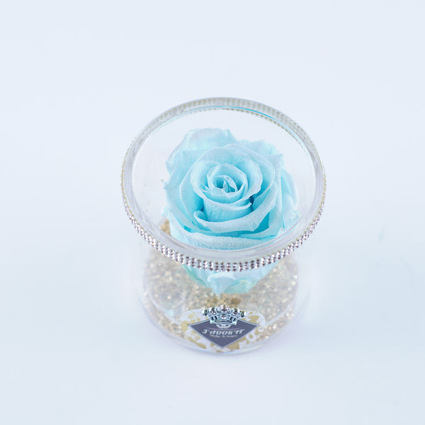 Single Rose Round - Light Blue Shimmer Rose Jadorit